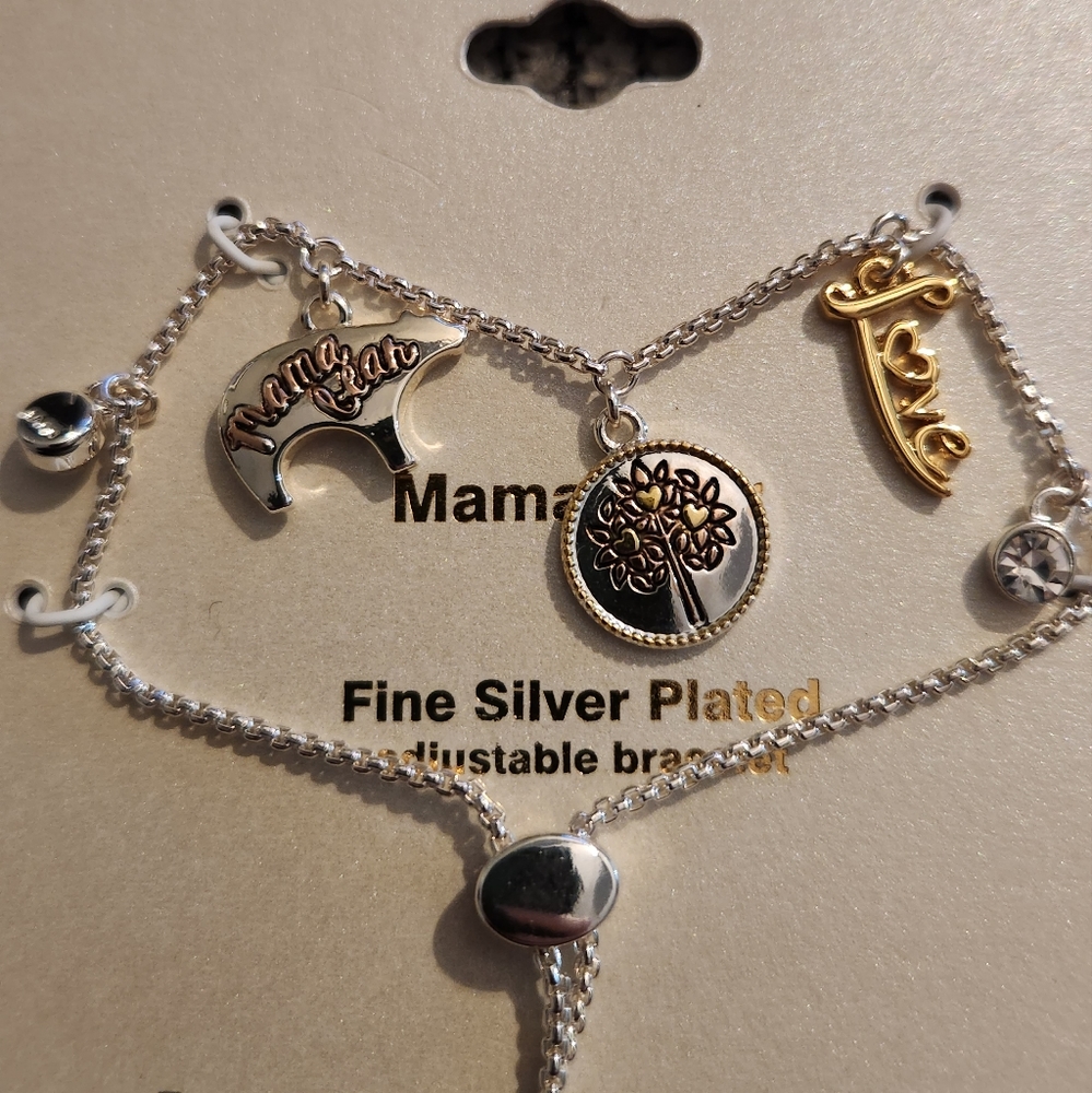 Mama bear fine silver plated adjustable bracelet.